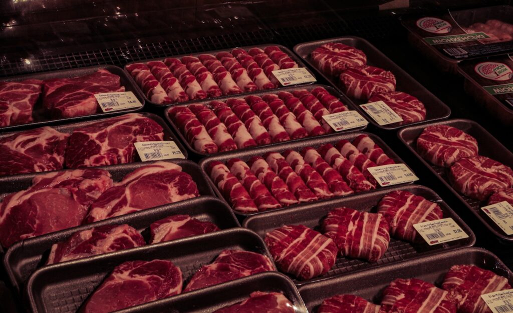 raw meat in clear plastic pack